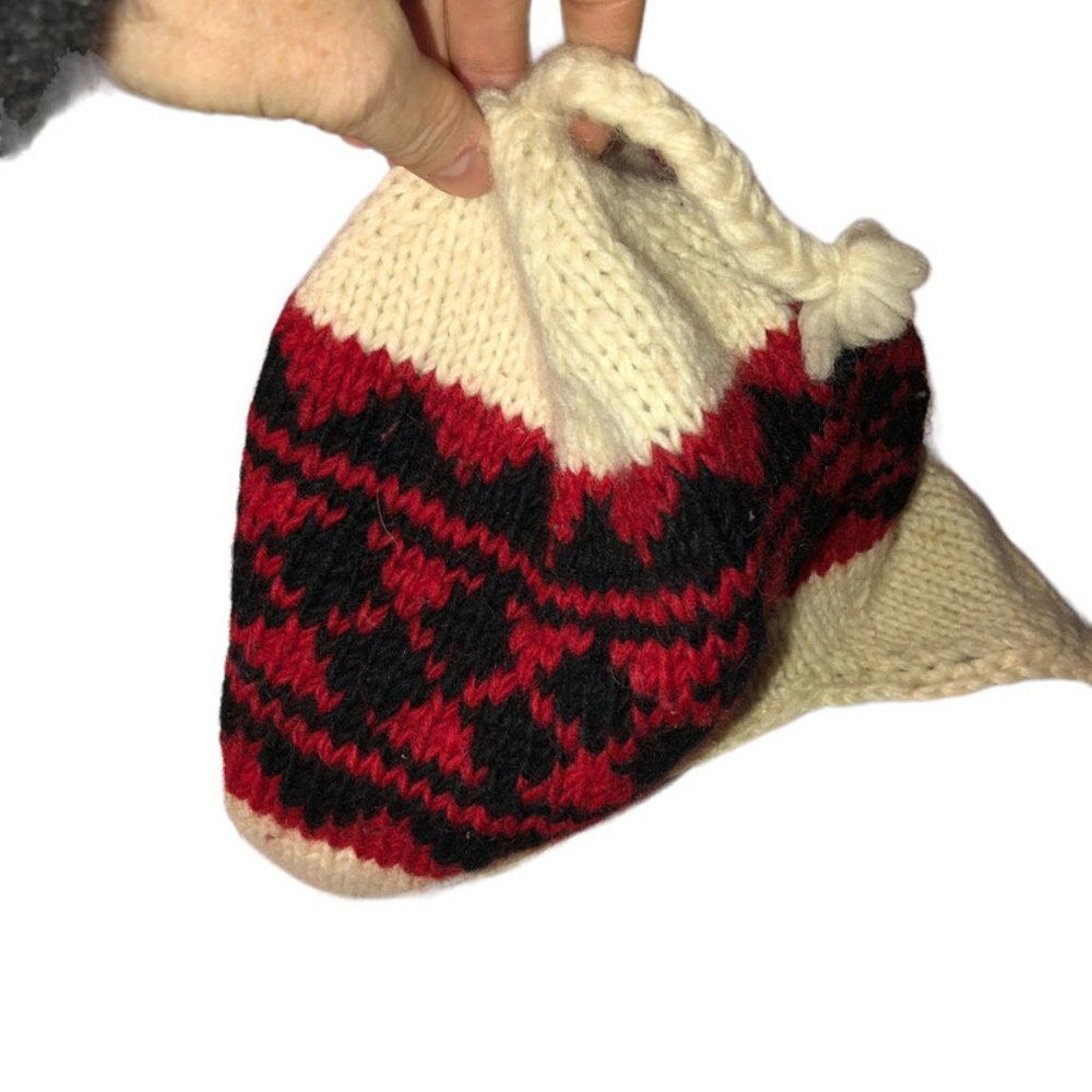 Himalayan Handicraft Centre red black wool fleece lined trapper style kn…